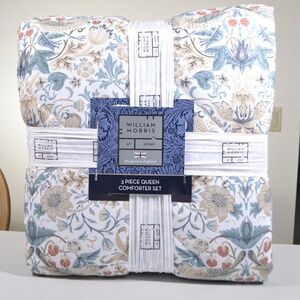 NWT WILLIAM MORRIS STRAWBERRY THIEF QUEEN 3 PC COMFORTER SET